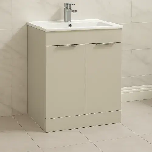 Vintage 615mm Floor Standing 2 Door Basin Unit with Basin, Matt Latte