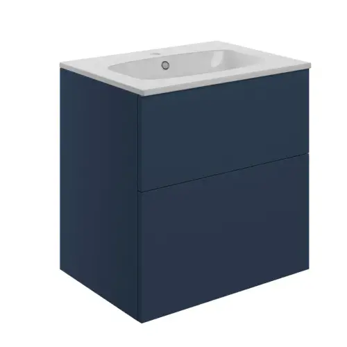 Vintage 615mm Wall Mounted 2 Drawer Basin Unit with Basin, Matt Deep Blue