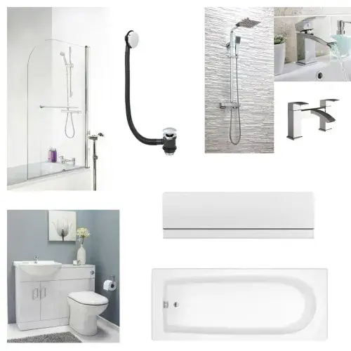 Visione Vanity and Toilet Unit Bathroom Pack with Bath Screen and Dual Shower