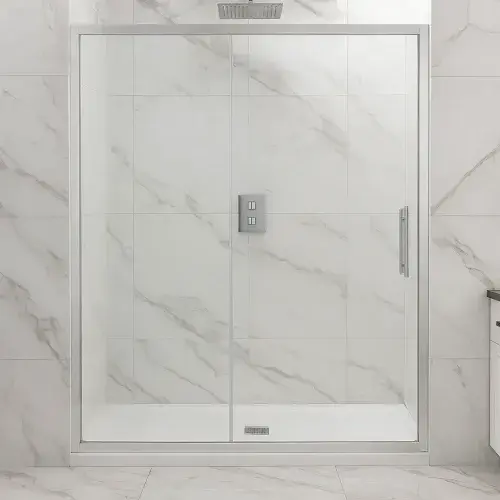 Volente 1200mm Single Slider Shower Door, Polished Silver, Glass Shower Enclosure