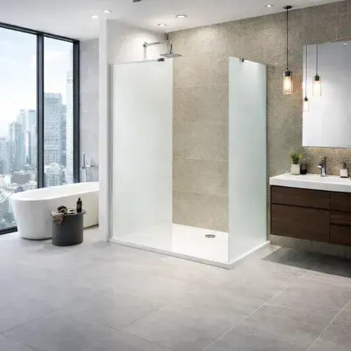 Volente Frosted Glass Walk In Shower Screen, Various Sizes, Easy Clean 6mm Thickness
