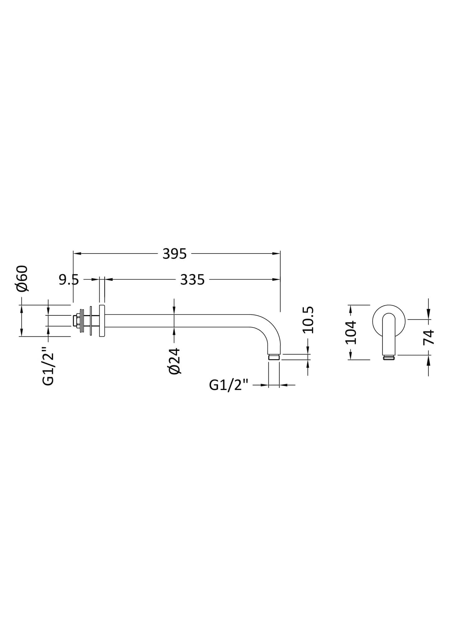 Nuie Round Wall Hung Shower Arm | Brushed Pewter | Stainless Steel | 62mm X 104mm X 400mm
