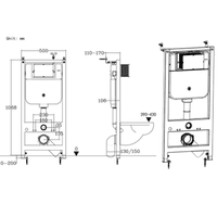 Wall Hung 1.1m Toilet Frame and Cistern inc Round Flushplate