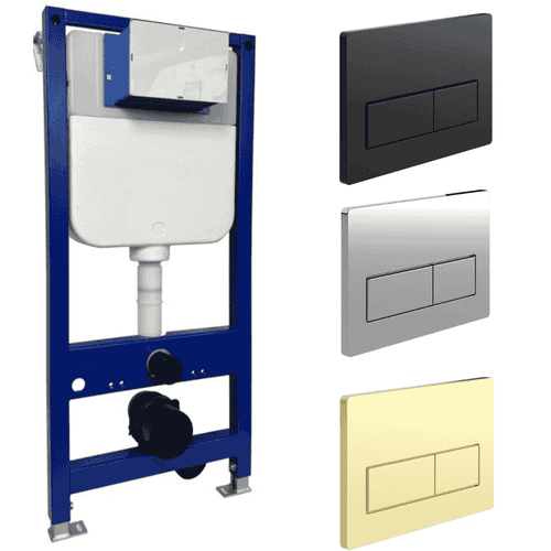 Wall Hung 1.1m Toilet Frame and Cistern inc Square Flushplate