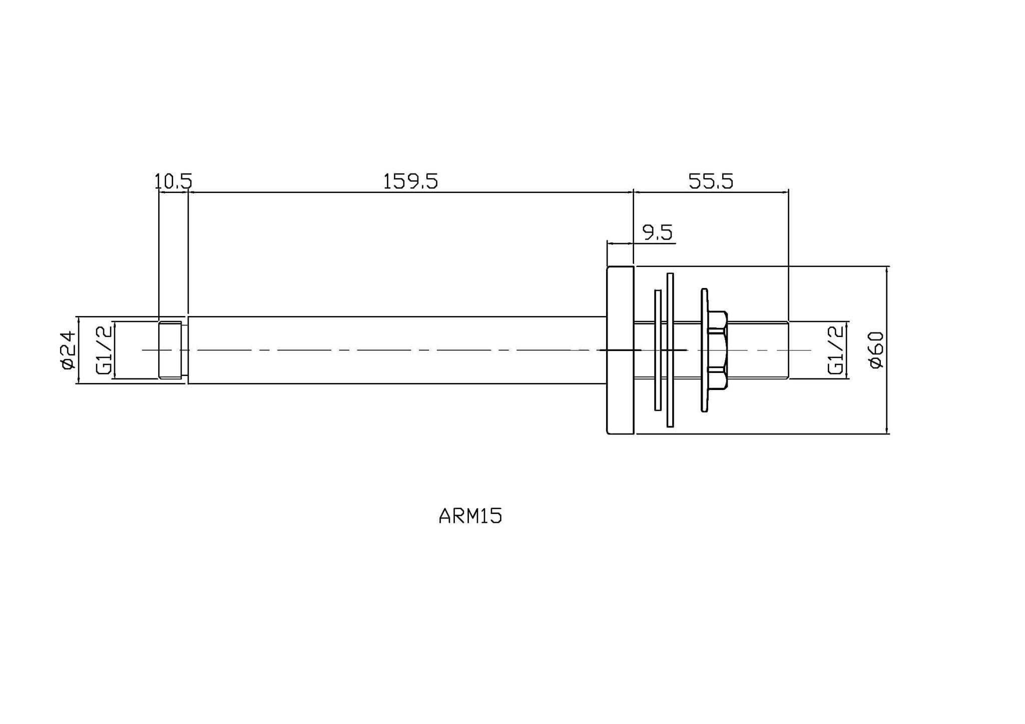 Nuie Round Ceiling Arm | Matt Black | Stainless Steel | 150mm
