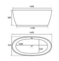 Wandsworth 1495 x 725mm Freestanding Bath, Gloss White