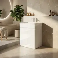 100% Waterproof - Waterguard 600mm Vanity Unit and Basin, White - Lifetime Guarantee