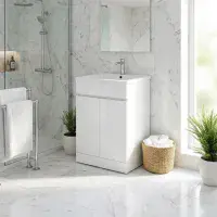 100% Waterproof - Waterguard 600mm Vanity Unit and Basin, White - Lifetime Guarantee