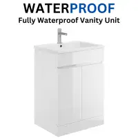 100% Waterproof - Waterguard 600mm Vanity Unit and Basin, White - Lifetime Guarantee