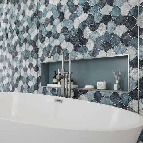 Wetwall Alloy Blue Scallop Decor Shower Panel | 2440mm x 600, 900 & 1200mm