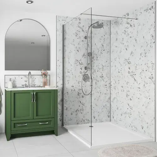 Wetwall Alloy Carrara Marble Herringbone Decor Shower Panel | 2440mm x 600, 900 & 1200mm
