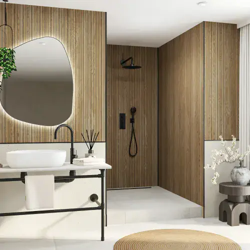 Wetwall Alloy Linear Oak Decor Shower Panel | 2440mm x 600, 900 & 1200mm