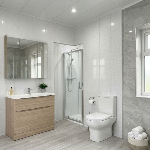 White Sparkle Bathroom Wall & Ceiling Shower Cladding |PVC Panels 250mm x 2700mm x 8mm | (Pack of 4)