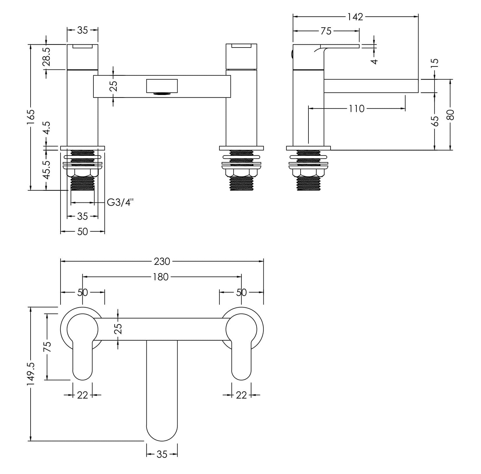 Nuie Windon Deck Mounted Bath Filler Tap | Brushed Pewter | Brass | 230mm X 136mm X 147mm