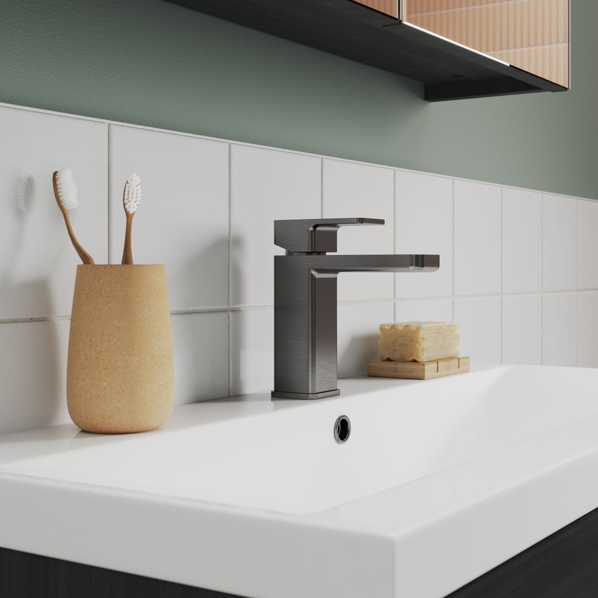 Nuie Windon Mono Basin Mixer Tap With Push Button Waste | Brushed Pewter | Brass | 50mm X 160mm X 152mm