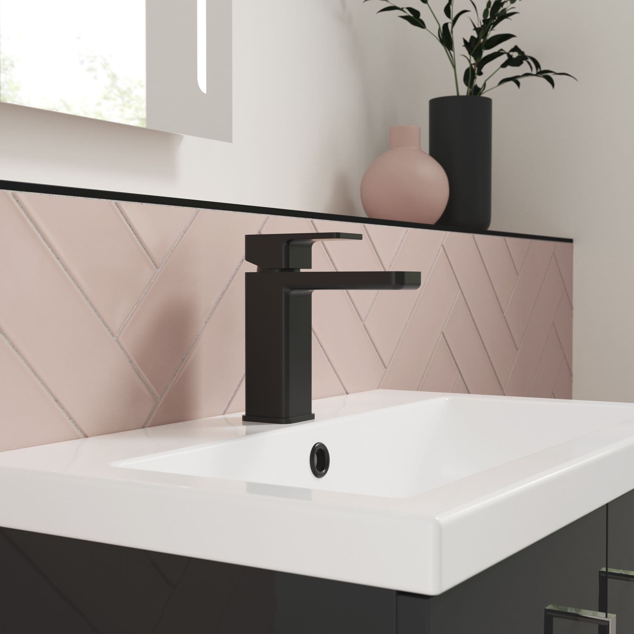 Nuie Windon Mono Basin Mixer Tap With Push Button Waste | Matt Black | Brass | 50mm X 160mm X 152mm
