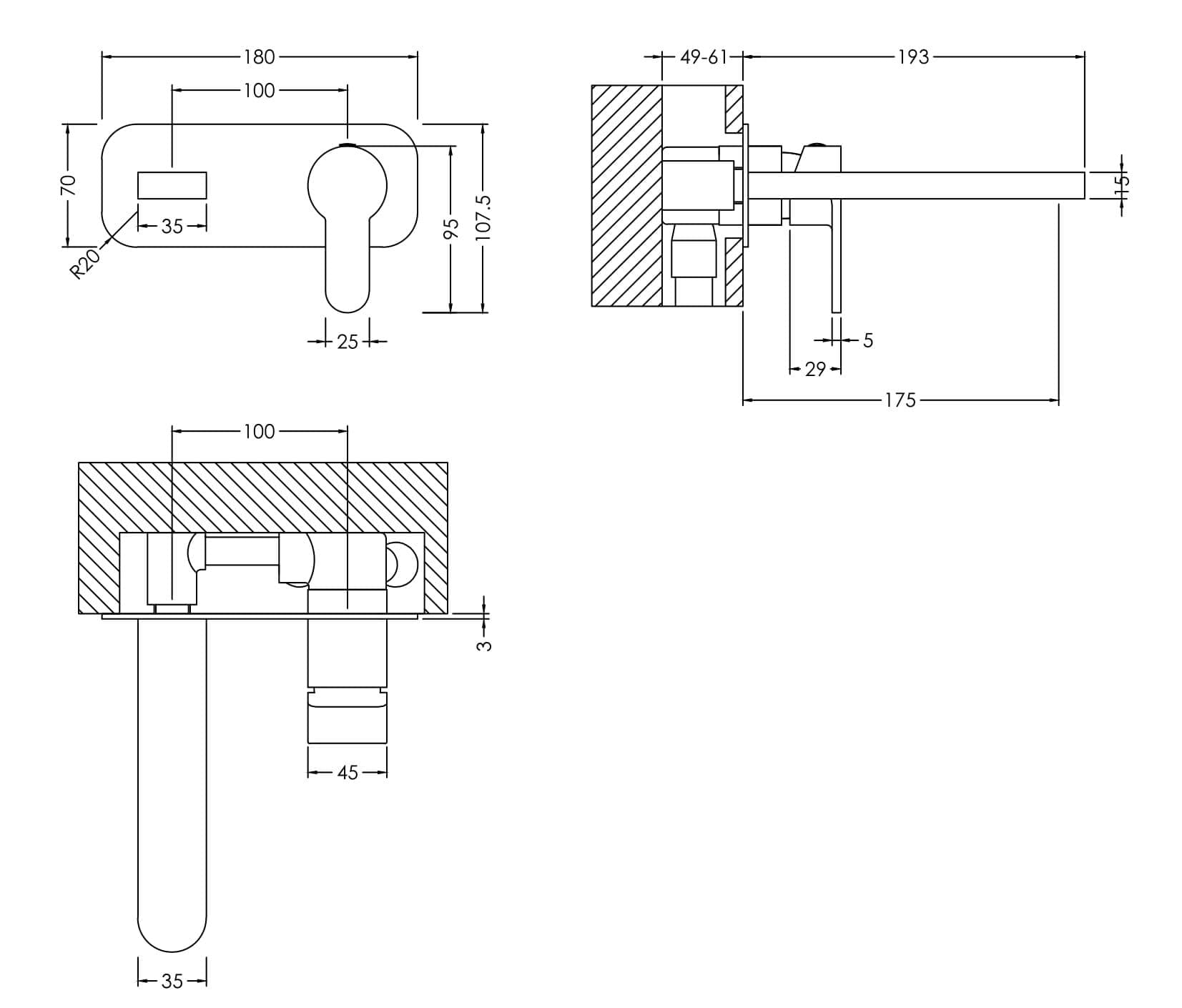 Elite Range Windon, Wall Mounted 2 Tap Hole Basin Mixer With Plate, Brushed Pewter