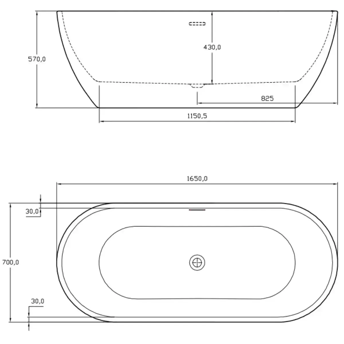 athena bath 1650 dimensions