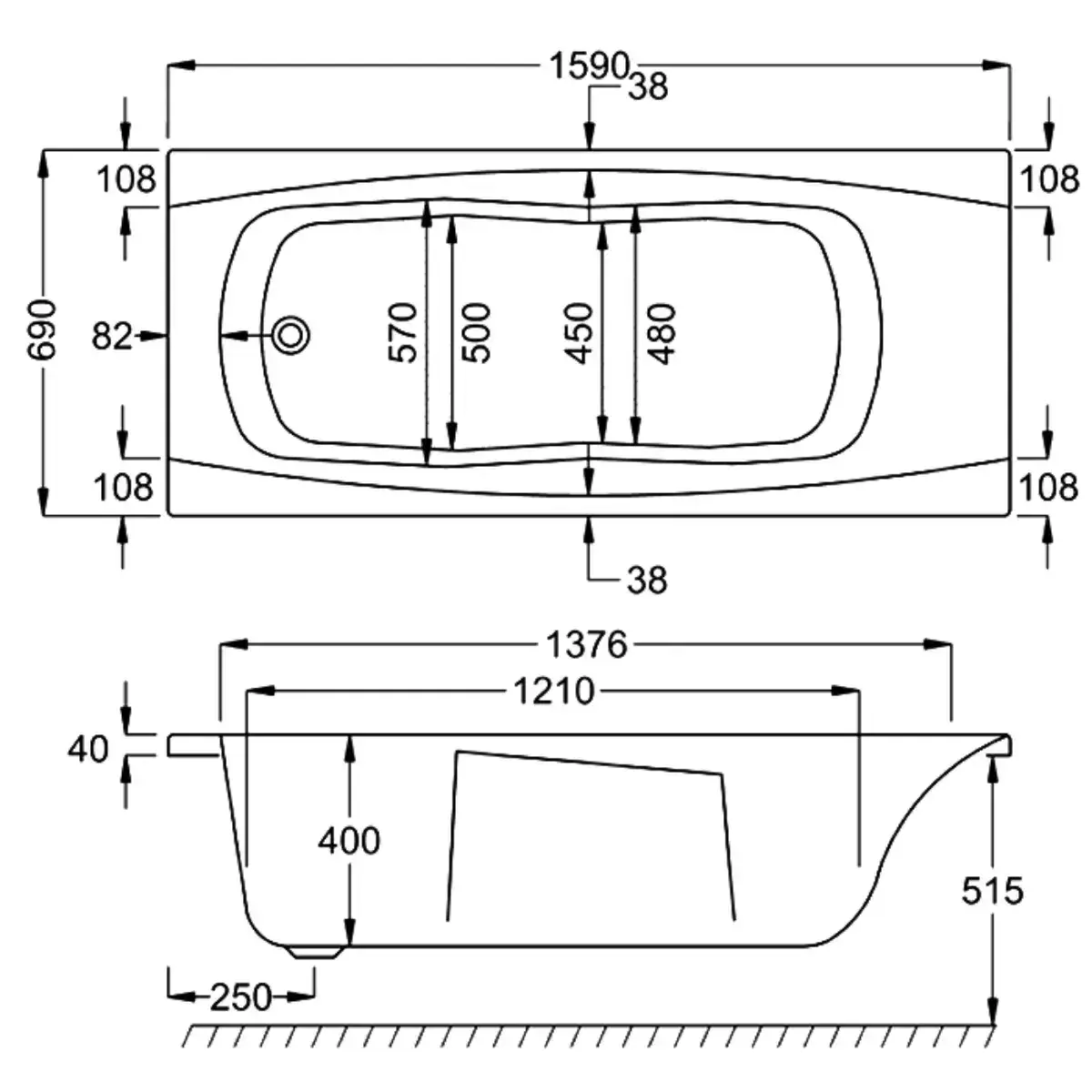imperial bath 1600 drawing