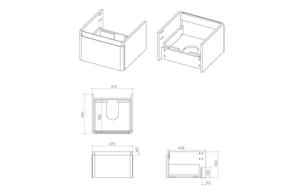 arden 500mm unit technical dimensions
