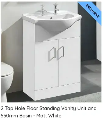 matt white 2 tap hole vanity unit