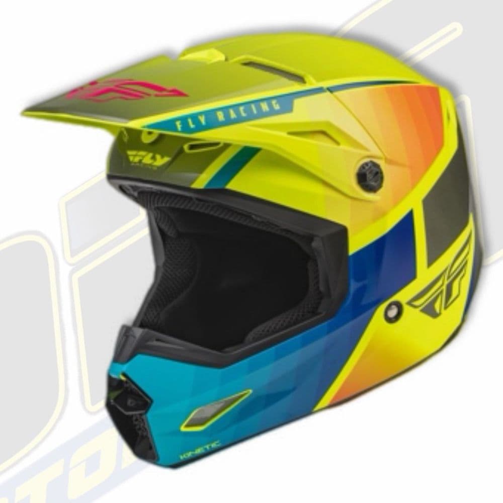 FLY Racing Kinetic Motocross MX Helmet - DRIFT Blue / Hi Vis / Charcoal