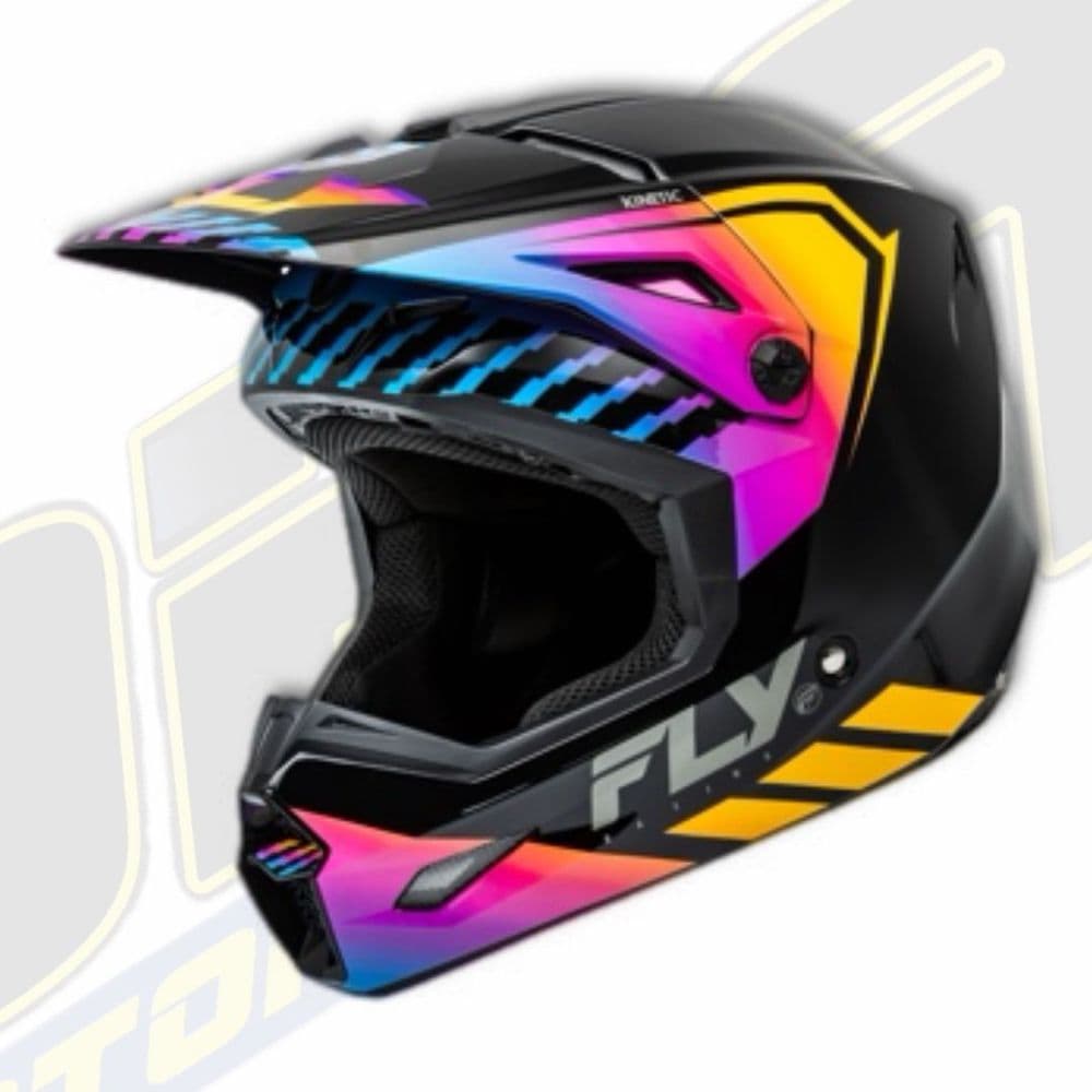 FLY Racing Kinetic Motocross MX Helmet - MENACE Black  / Sunrise