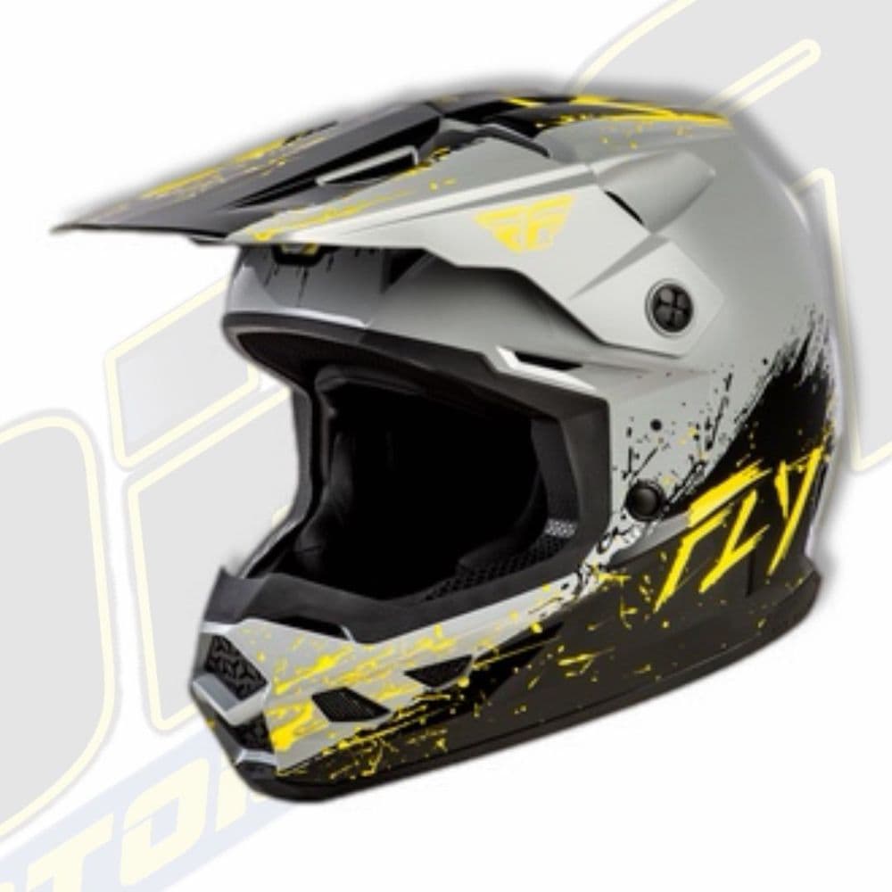 FLY Racing Kinetic YOUTH / KIDS Motocross MX Helmet - DRIP Grey / Black / Yellow