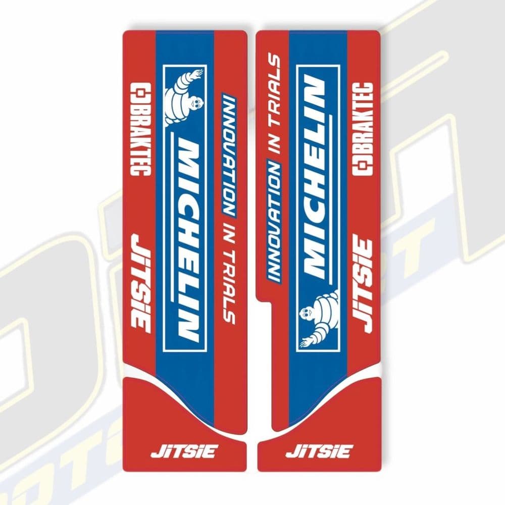 Jitsie Trials Fork Decals - Beta / Paioli  - Michelin Red / Blue