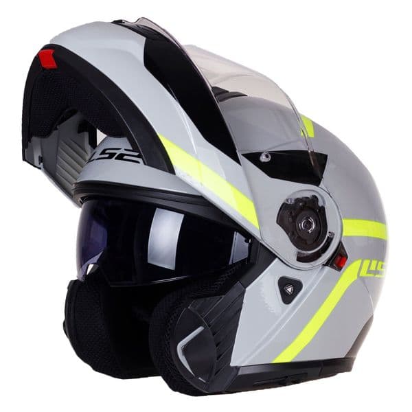 LS2 FF908 Strobe II Flip Front Motorcycle Helmet with Drop Down Visor - AutoX Grey Hi Viz Yellow