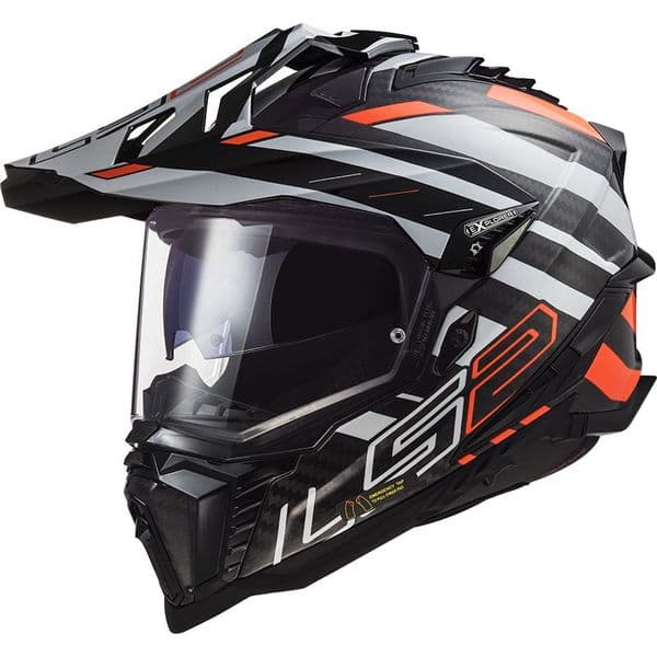 LS2 MX701 Explorer Carbon Dual Sport Adventure Motorcycle Helmet - Edge Black / Flo Orange