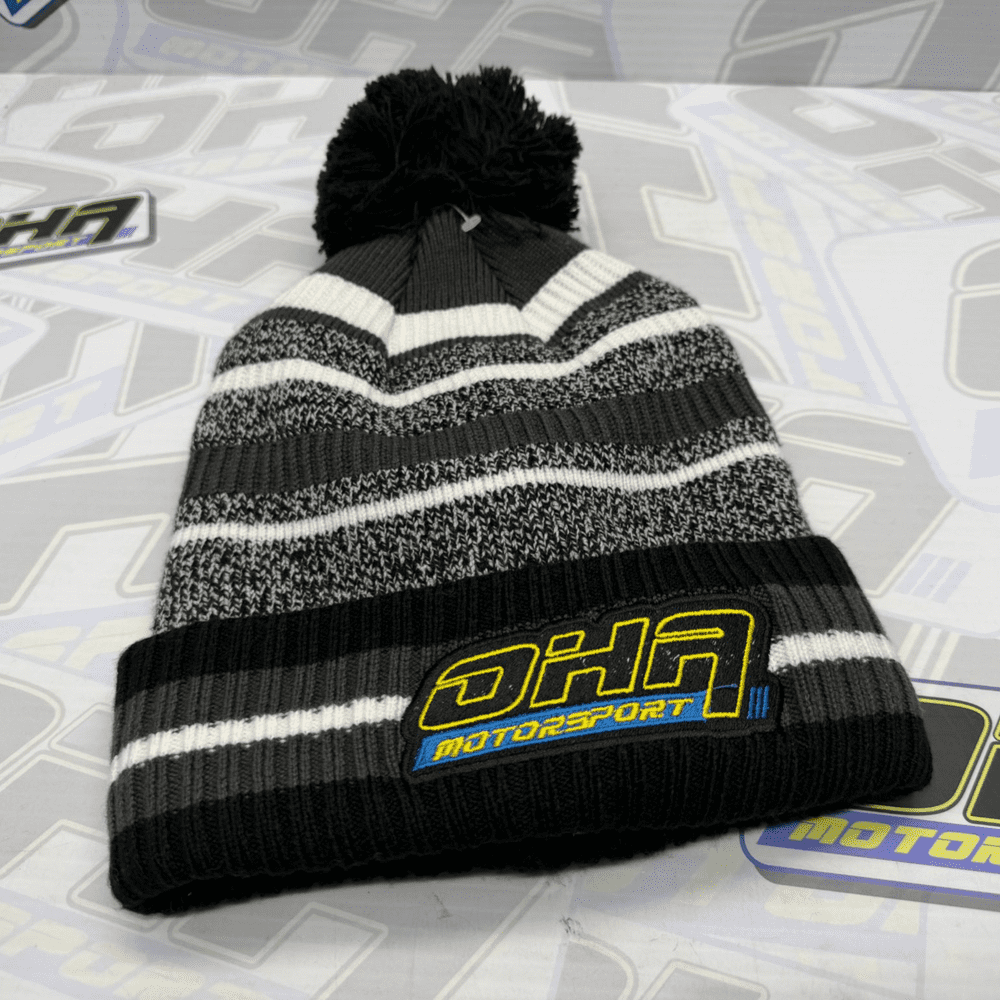 OHA Motorsport Bobble Beanie Hat -  Black Stripe
