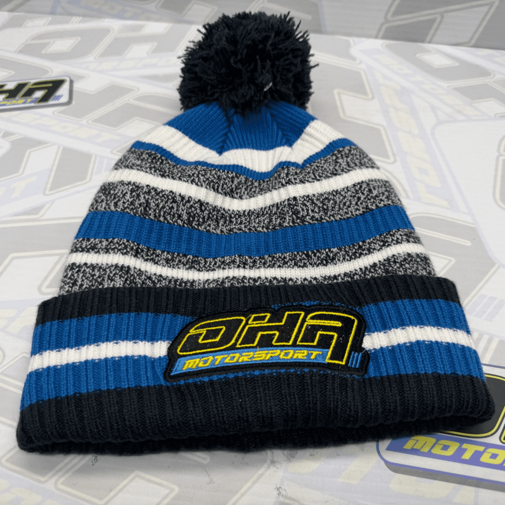 OHA Motorsport Bobble Beanie Hat -  Blue Stripe
