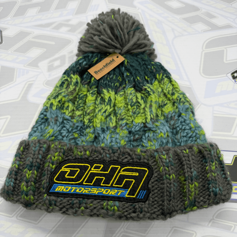 OHA Motorsport Bobble Beanie Hat - Electric Green