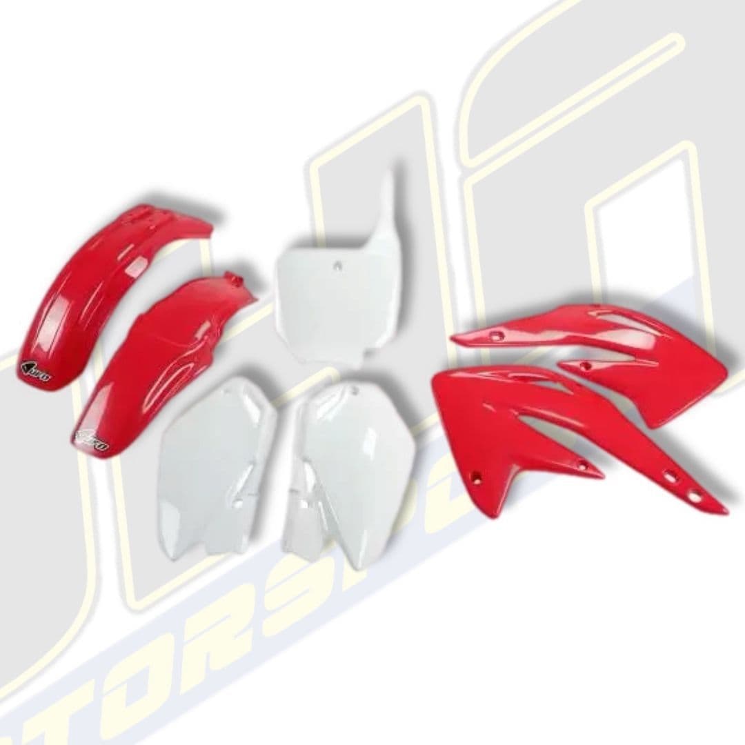 Unbranded Red/White 7-Piece Plastic Bodywork Fairing Kit For Honda CR85R & CR85RB 2003-2007 – Pre-Drilled, Direct Fit