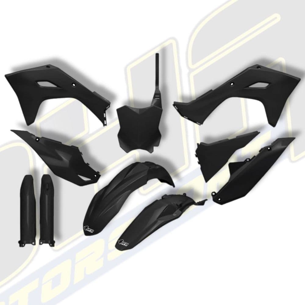 UFO Plastics Kit & Fork Guards for Kawasaki KX250F 2025 - BLACK