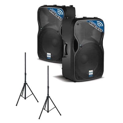 2 x 400W Wireless or Wired Powered Speaker or Monitor + Tripod Stands Package Hire