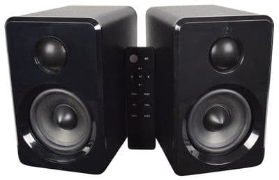 2 x AV:Link Active Bluetooth Bookshelf Speaker Black USB SD + Remote ABS35BLK