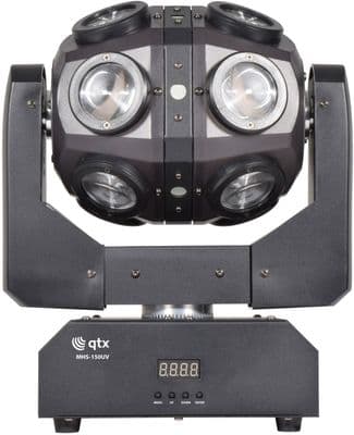 2 x QTX Orbital 300W RGBW + UV Moving Head DMX + Onboard Patterns + Sound 4.5Kg