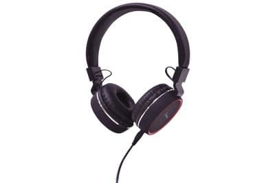 av:Link PH10-BLK Black and Red Wired Foldable Stereo Headphones with Microphone