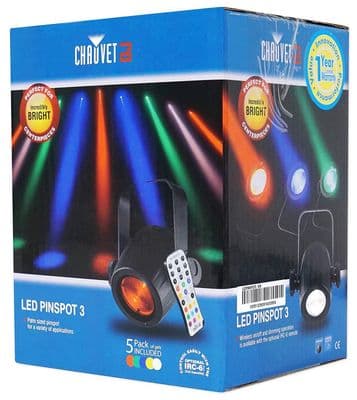 Chauvet DJ LED Pinspot 3 5W White + 5 Colour Filters + Great for MirrorBalls
