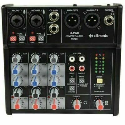 Citronic U-PAD Compact Mixer + 24 Bit USB Mic or Guitar or Line input 4 Channels