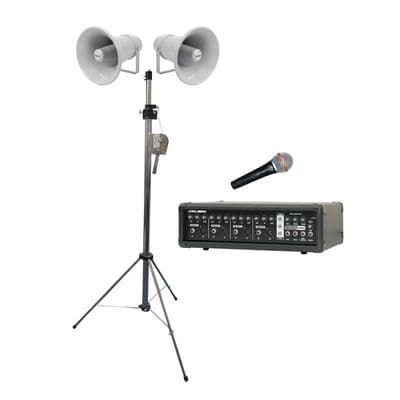 Outdoor PA 2 x Speakers with Tripod Stand, Amplifier and Microphone Hire