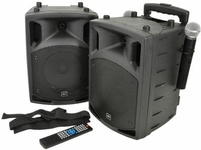 QTX PAV8 Portable Karaoke PA Speaker System Bluetooth SD USB CD DVD + UHF Mics