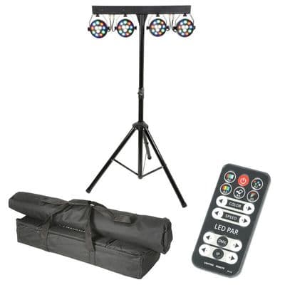 QTX PB-1214 PAR Bar Light System 4 x RGBW Cans + Stand + Remote + Bag DMX 5.5Kg