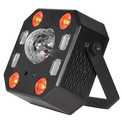 QTX Pentaflash 5-in-1 RGBW LED + White UV Strobe + Red Green Laser Light Remote