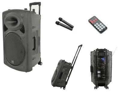 QTX QR12PA Battery or Mains Portable 200W Speaker Usb Sd 2 x Radio Mic + Remote