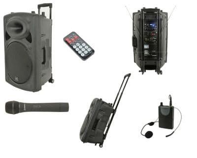 QTX QR12PA Rechargeable 200W Speaker Mp3 USB SD Handheld + Headset Radio Mic