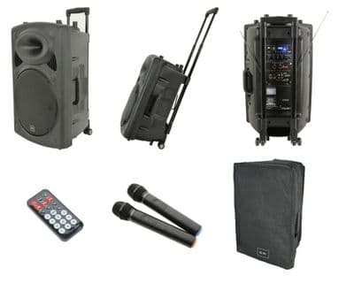 QTX QR15PA Rechargeable PA Speaker + Wireless Microphones USB SD MP3 + Cover