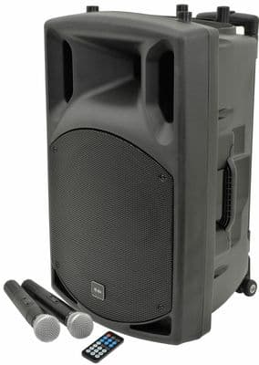 QTX QX15PA Battery + Mains 250W Bluetooth PA Speaker + 2 Radio Mics + USB